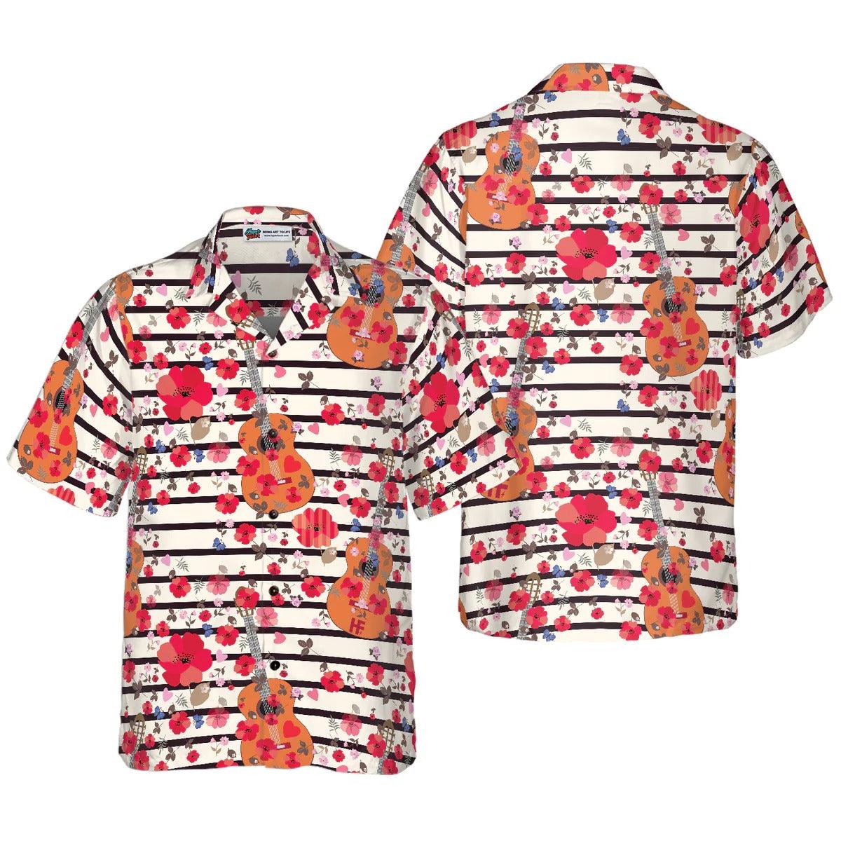 Guitars And Flowers Aloha Hawaiian Shirt, Guitars Aloha Shirt, Flowers Hawaiian Shirt For Summer - Perfect Gift For Men, Women, Friend, Family