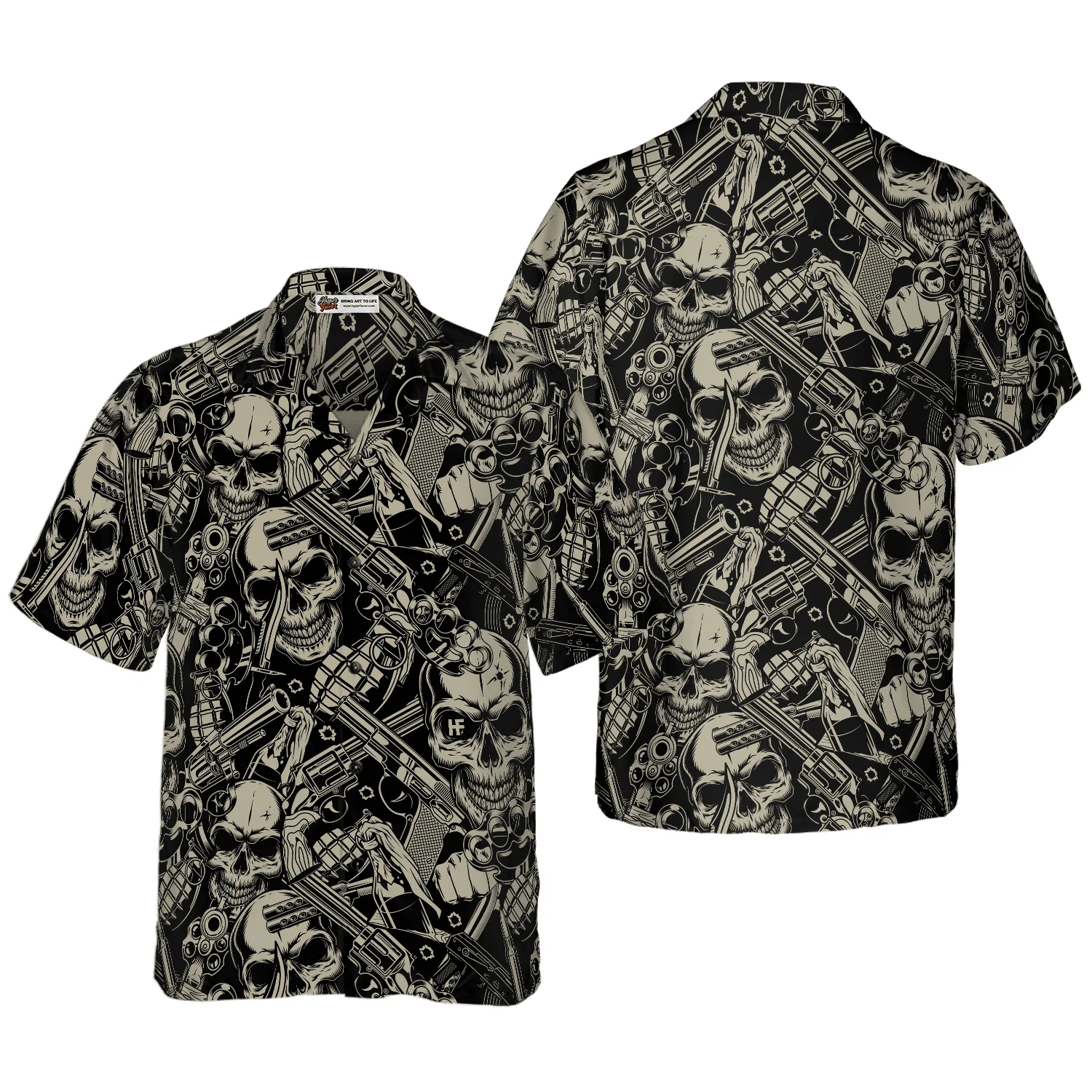 Guns And Skulls Hawaiian Shirt, Colorful Summer Aloha Shirt For Men Women, Perfect Gift For Friend, Family, Husband, Wife, Boyfriend