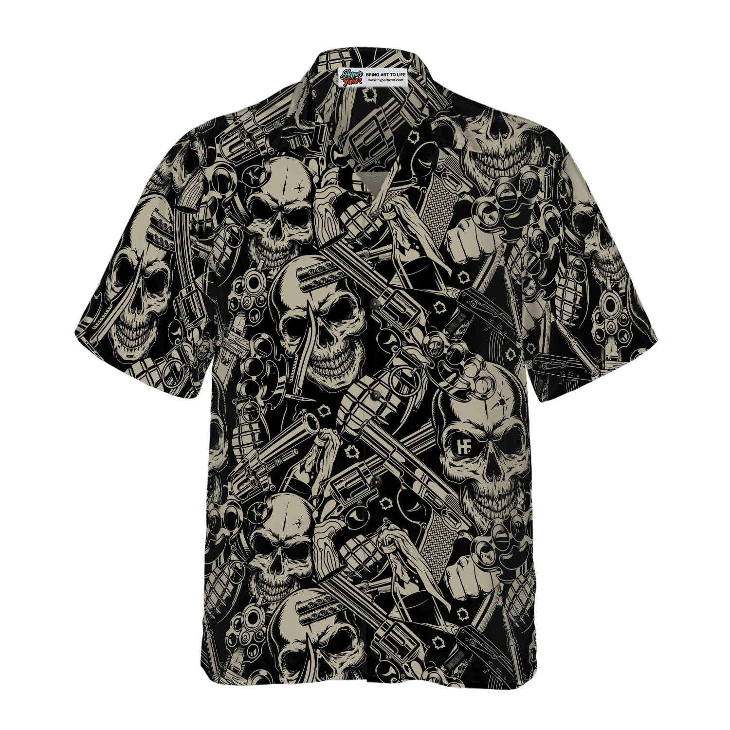 Guns And Skulls Hawaiian Shirt, Colorful Summer Aloha Shirt For Men Women, Perfect Gift For Friend, Family, Husband, Wife, Boyfriend - Image 3