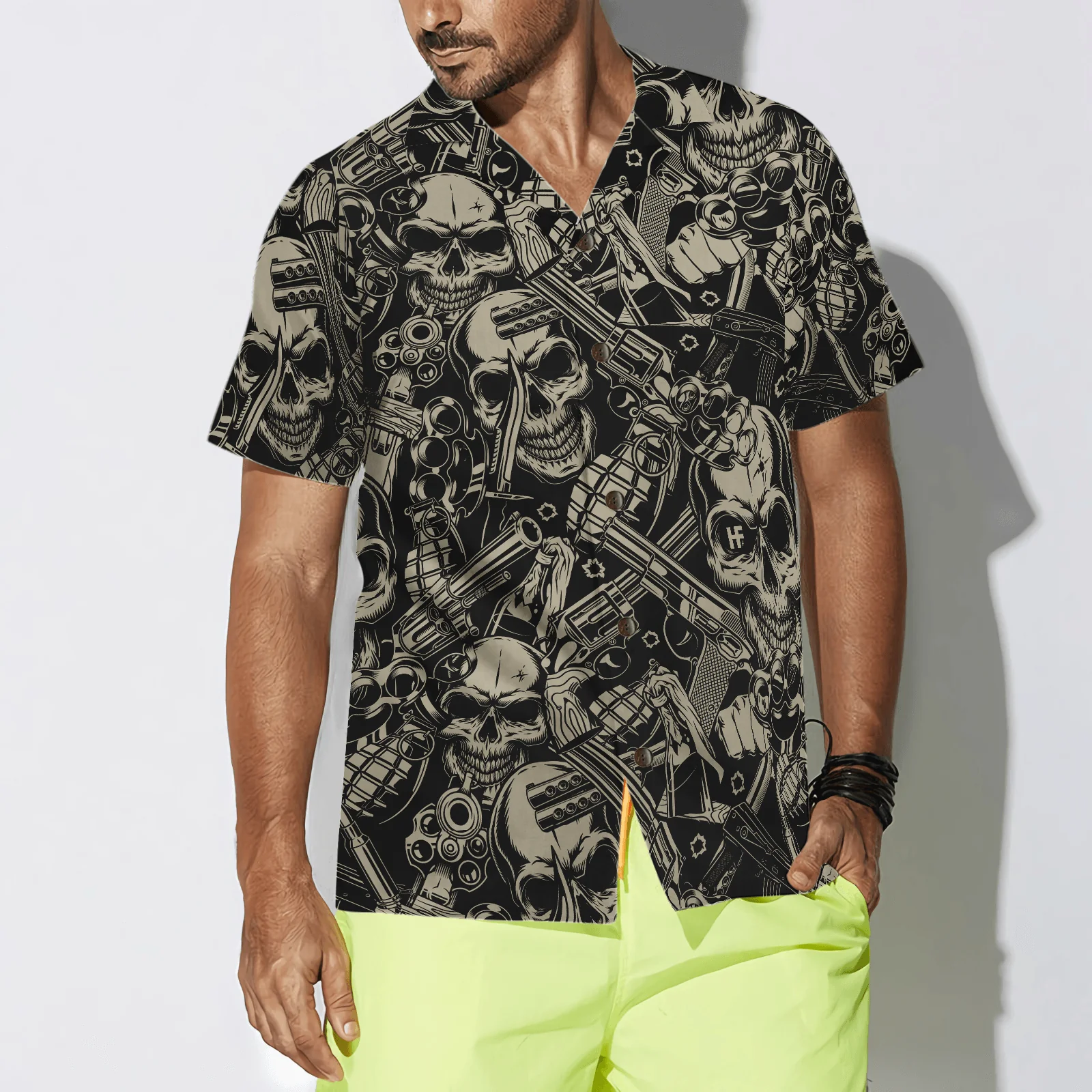 Guns And Skulls Hawaiian Shirt, Colorful Summer Aloha Shirt For Men Women, Perfect Gift For Friend, Family, Husband, Wife, Boyfriend - Image 4