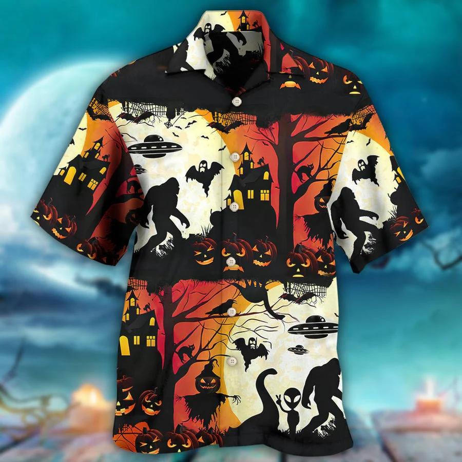 Halloween Bigfoot Hawaiian Shirt, Halloween Ew People Bigfoot UFO Aloha Shirt For Men & Women - Halloween Gift For Members Family, Friends - Image 2
