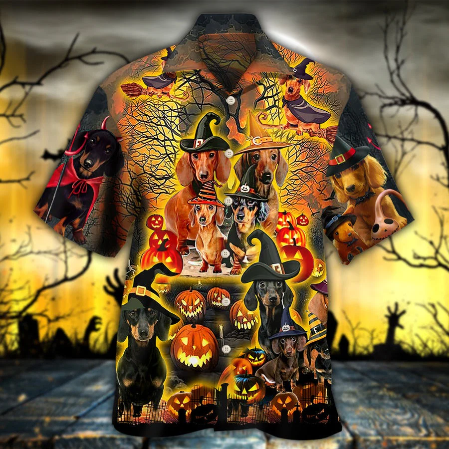 Halloween Dachshund Hawaiian Shirt, Halloween Funny Dachshund, Pumpkin Scary Aloha Shirt For Men & Women - Halloween Gift For Members Family, Friends - Image 2