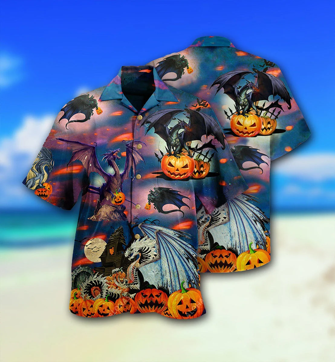 Halloween Dragon Hawaiian Shirt, Scary Pumpkin, Halloween Scaredy Aloha Shirt For Men & Women - Halloween Gift For Members Family, Friends - Image 2