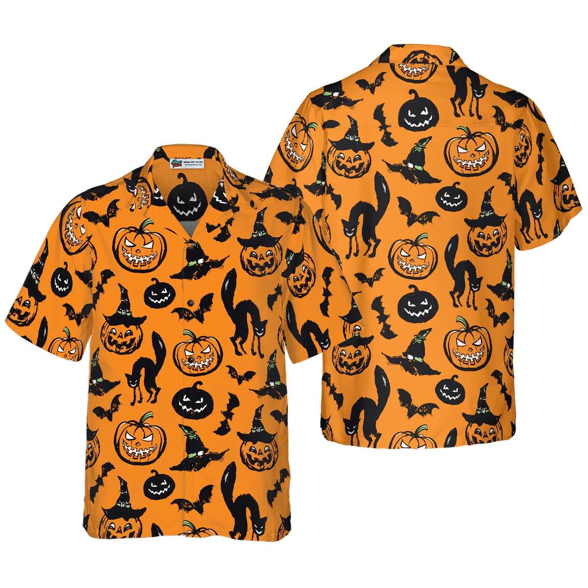 Halloween Hawaiian Shirt, Bat, Pumpkin And Black Cat Hawaiian Shirt - Perfect Gift For Lover, Friend, Family