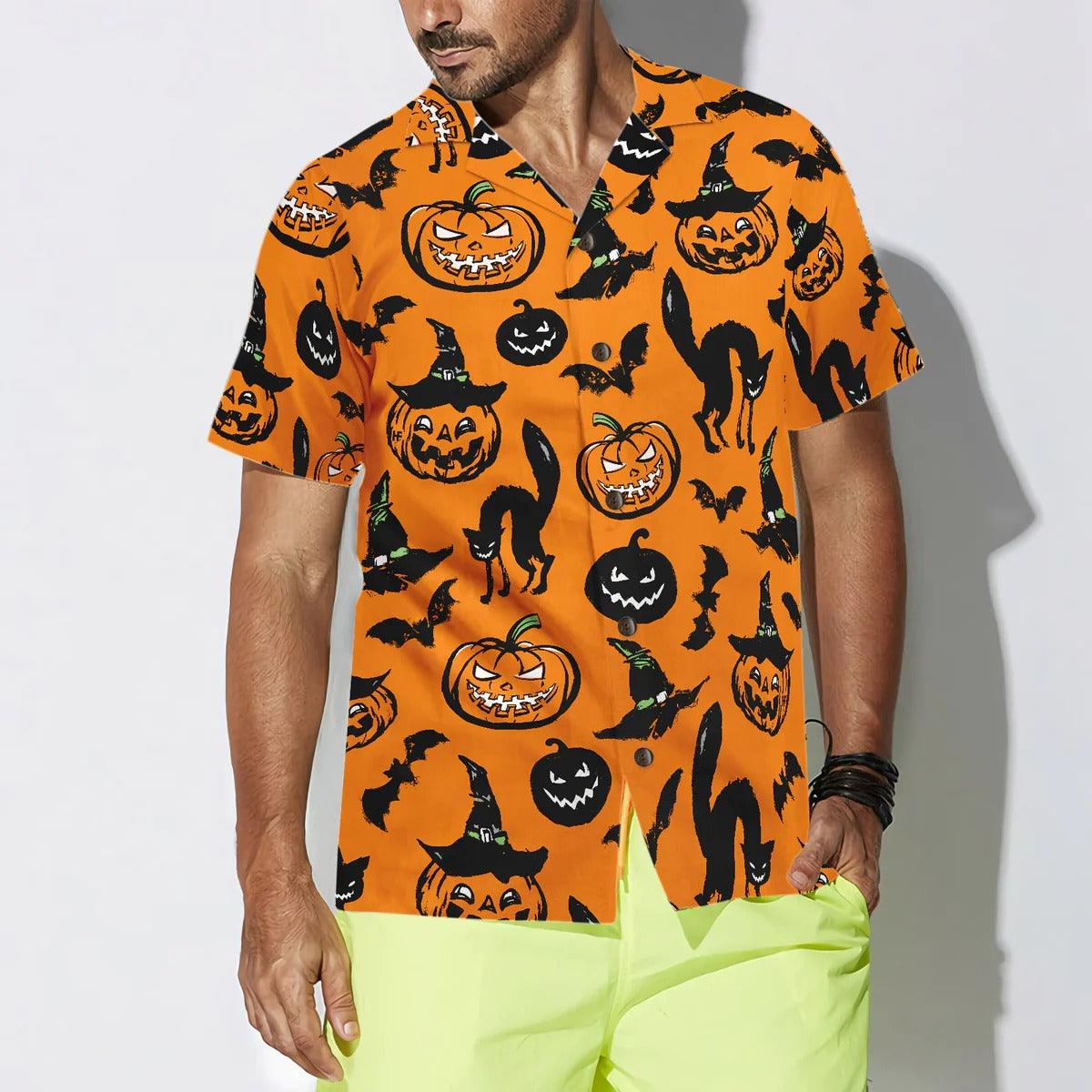 Halloween Hawaiian Shirt, Bat, Pumpkin And Black Cat Hawaiian Shirt - Perfect Gift For Lover, Friend, Family - Image 3