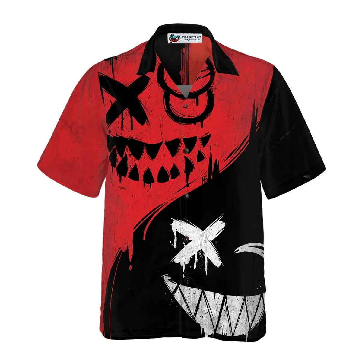 Halloween Hawaiian Shirt - Evil Smile Hawaiian Shirt, Black And White Angle Wing Hawaiian Shirt - Perfect Gift For Lover, Friend, Family - Image 3