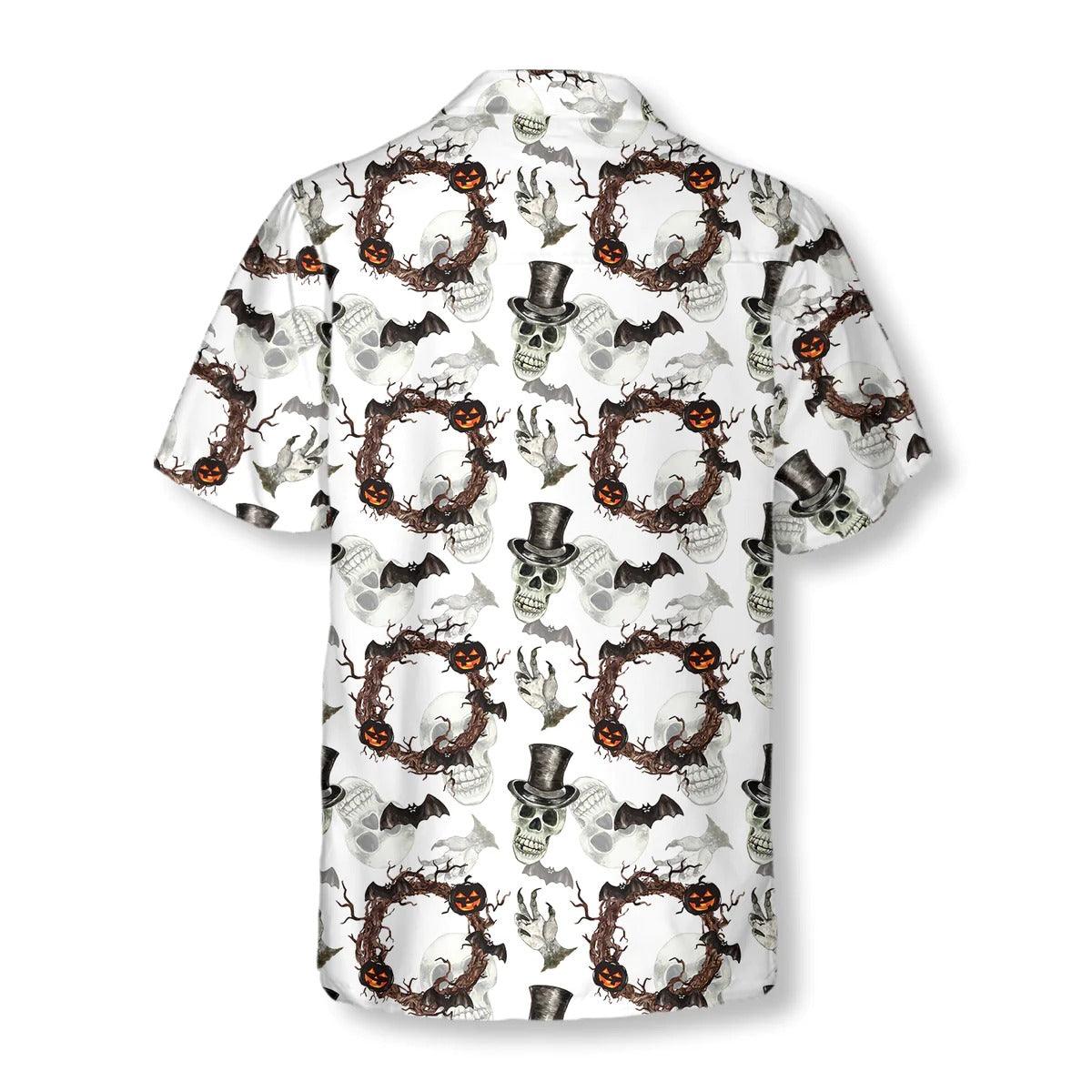 Halloween Hawaiian Shirt - Festive Halloween Gentleman Skull Hawaiian Shirt, Pumpkin And Bat Hawaiian Shirt - Perfect Gift For Lover, Friend, Family - Image 3