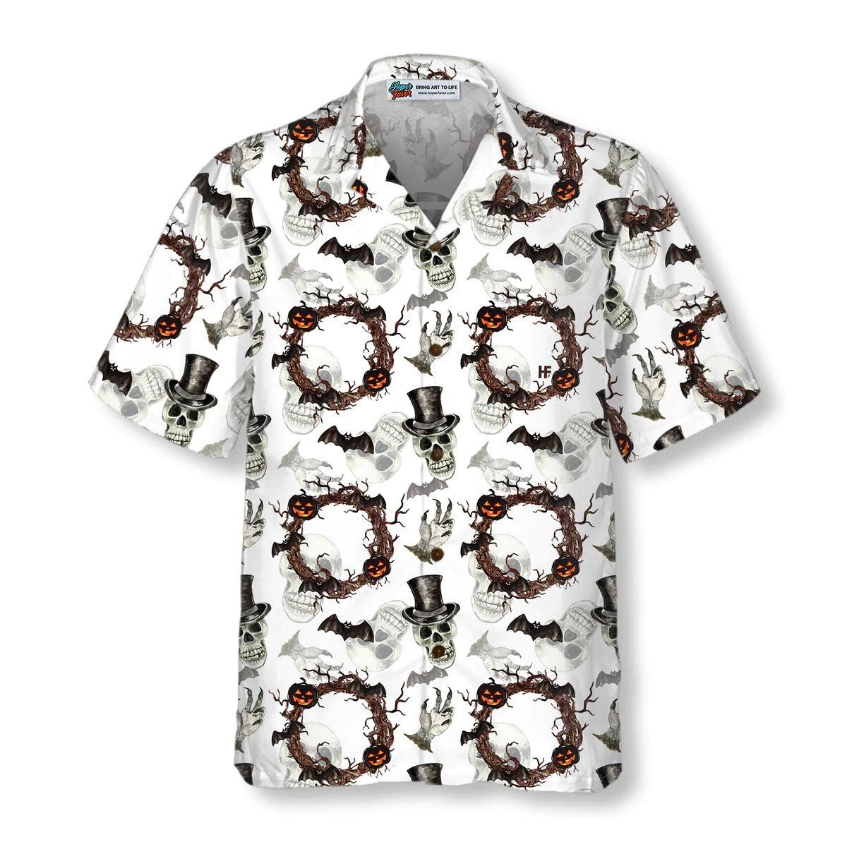 Halloween Hawaiian Shirt - Festive Halloween Gentleman Skull Hawaiian Shirt, Pumpkin And Bat Hawaiian Shirt - Perfect Gift For Lover, Friend, Family - Image 4
