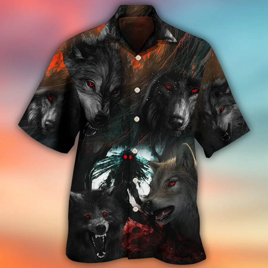 Halloween Hawaiian Shirt, Halloween Black Wolf In The Dark Aloha Shirt For Men & Women - Halloween Gift For Members Family, Friends - Image 2