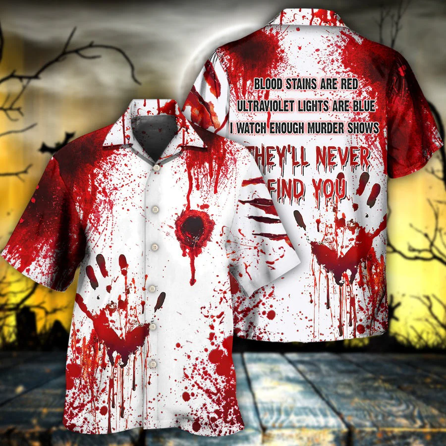 Halloween Hawaiian Shirt, Halloween Blood They'll Never Find You, Blood Hand Aloha Shirt For Men & Women - Halloween Gift For Members Family, Friends - Image 2