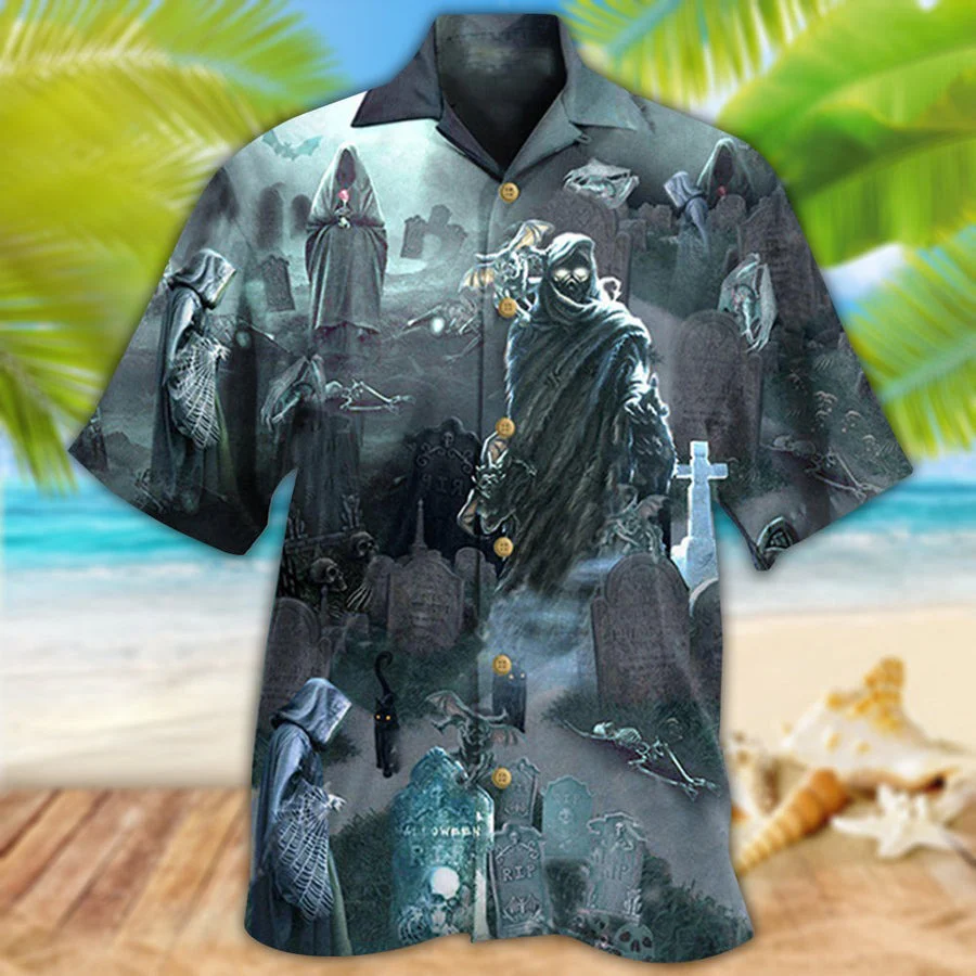 Halloween Hawaiian Shirt, Halloween Death Could Not Hold Him In Tomb With Grey Back Ground Aloha Shirt - Halloween Gift For Members Family, Friends