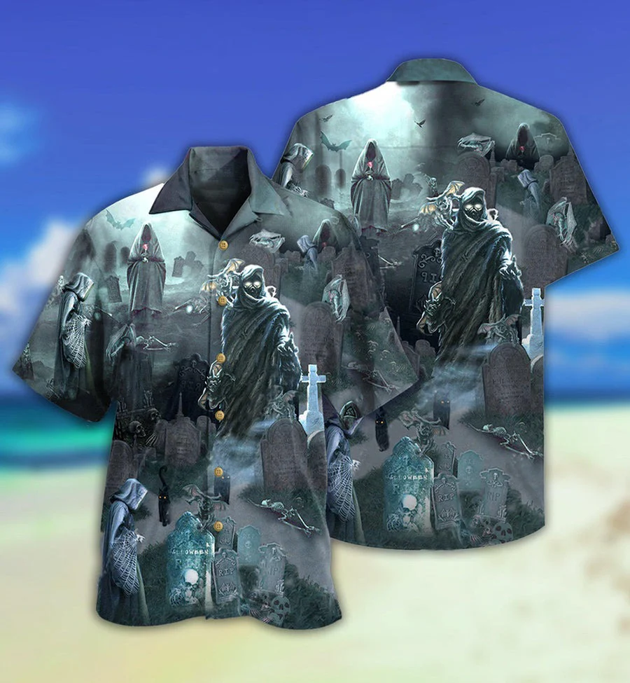 Halloween Hawaiian Shirt, Halloween Death Could Not Hold Him In Tomb With Grey Back Ground Aloha Shirt - Halloween Gift For Members Family, Friends - Image 2