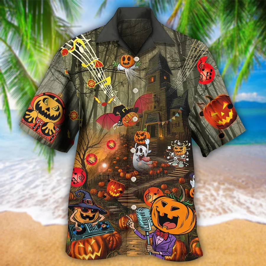 Halloween Hawaiian Shirt, Halloween Fantasy Party Music Cool, Horror Pumpkin Aloha Shirt For Men & Women - Halloween Gift For Members Family, Friends - Image 2