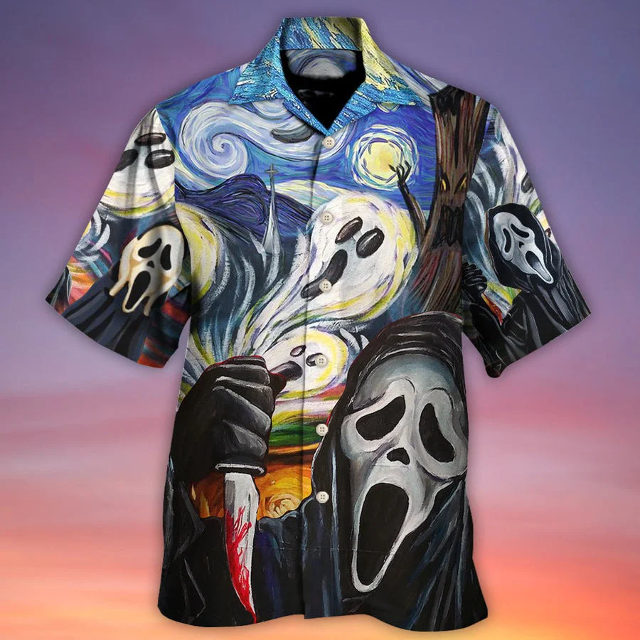 Halloween Hawaiian Shirt, Halloween Ghost Scream Starry Night Funny Boo Aloha Shirt For Men & Women - Halloween Gift For Members Family, Friends - Image 2