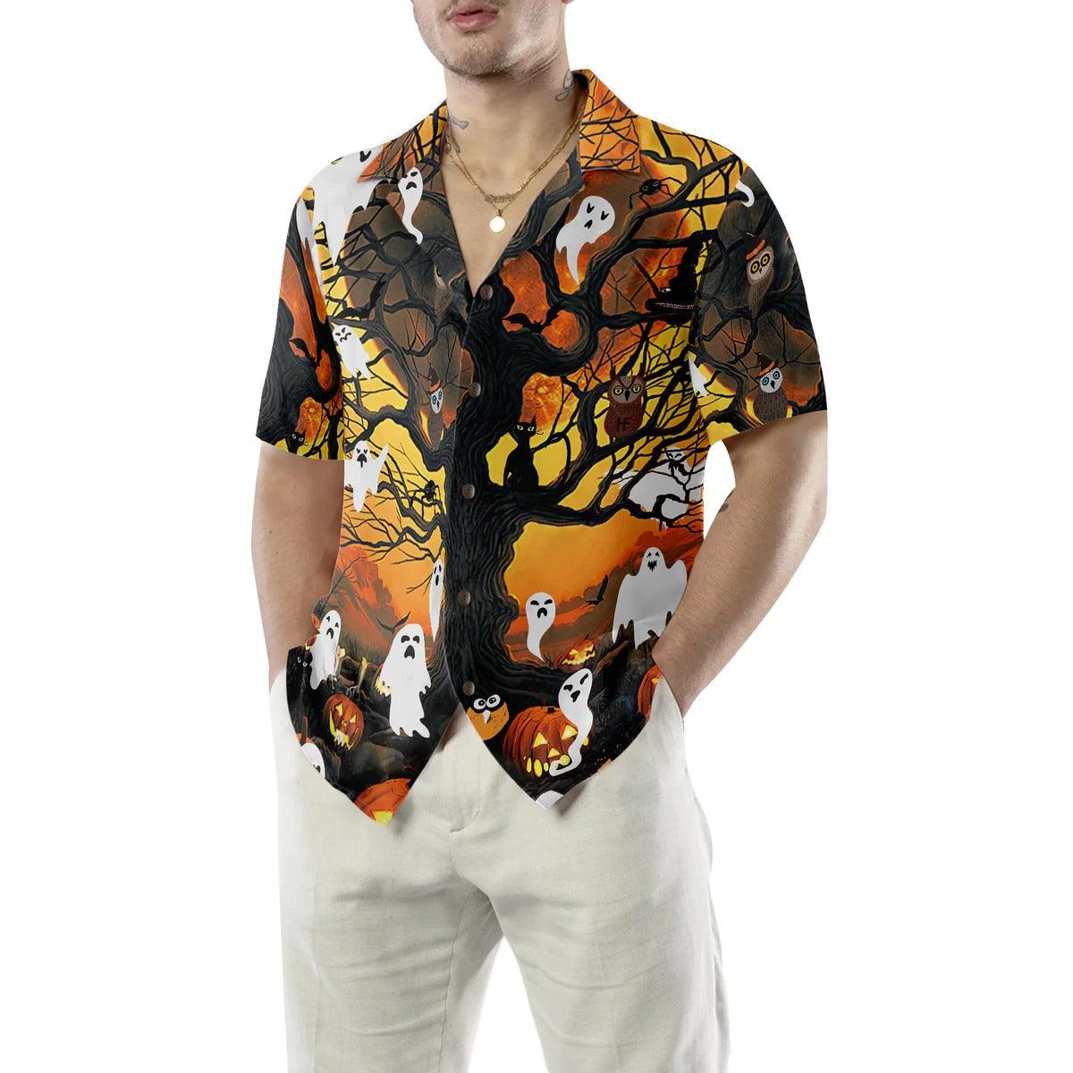 Halloween Hawaiian Shirt - Night Of Pumpkin & Ghost Hawaiian Shirt, Owl Hawaiian Shirt - Perfect Gift For Lover, Friend, Family