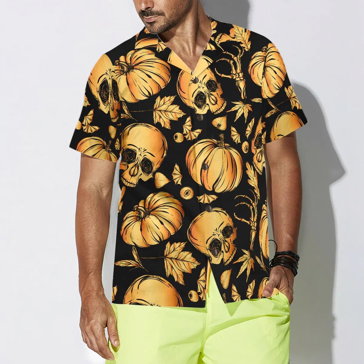 Halloween Hawaiian Shirt - Pumpkin & Skull Halloween Hawaiian Shirt - Perfect Gift For Lover, Friend, Family