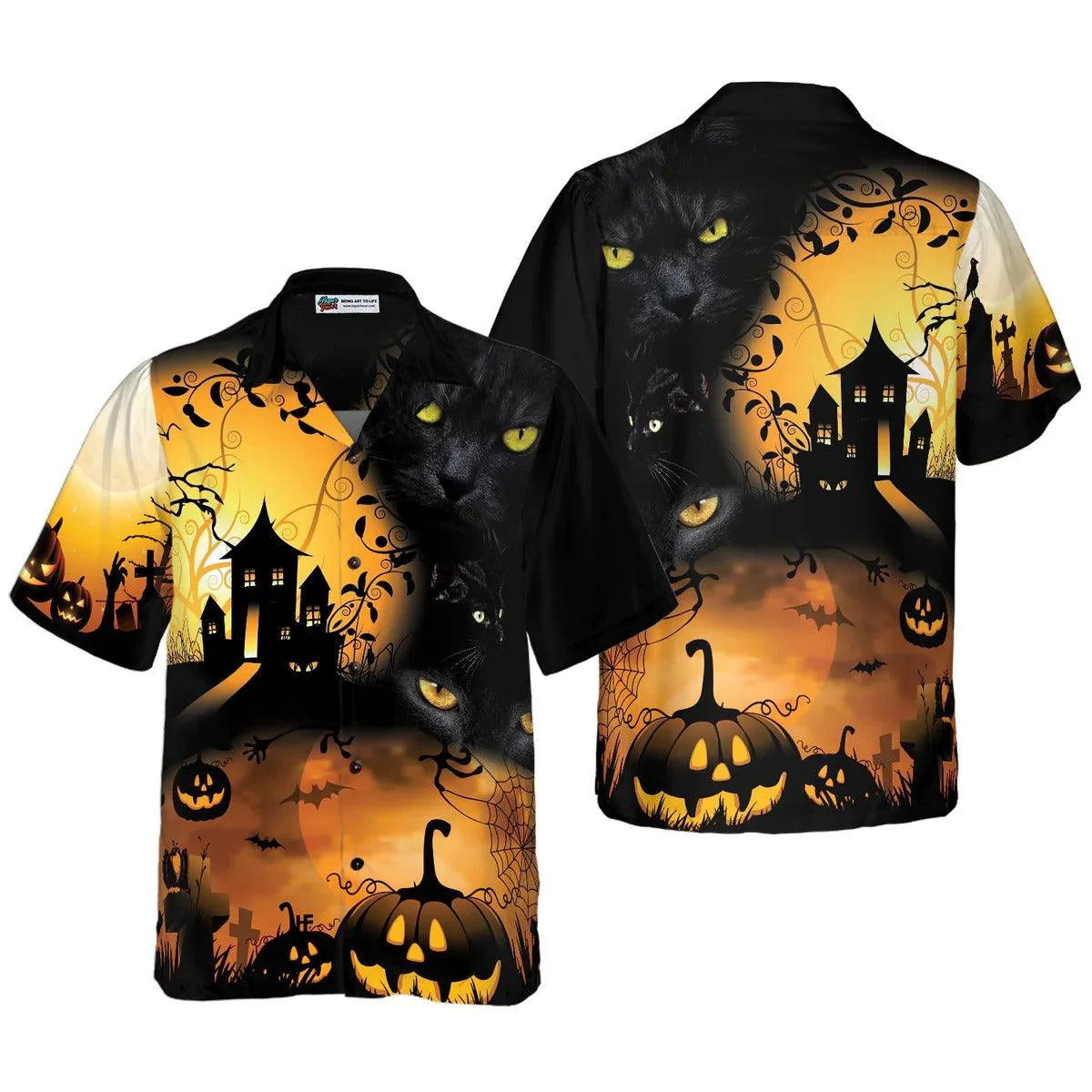 Halloween Night Hawaiian Shirt, Black Cat And Pumpkin Hawaiian Shirt - Gift For Lover, Friend, Family - Image 4