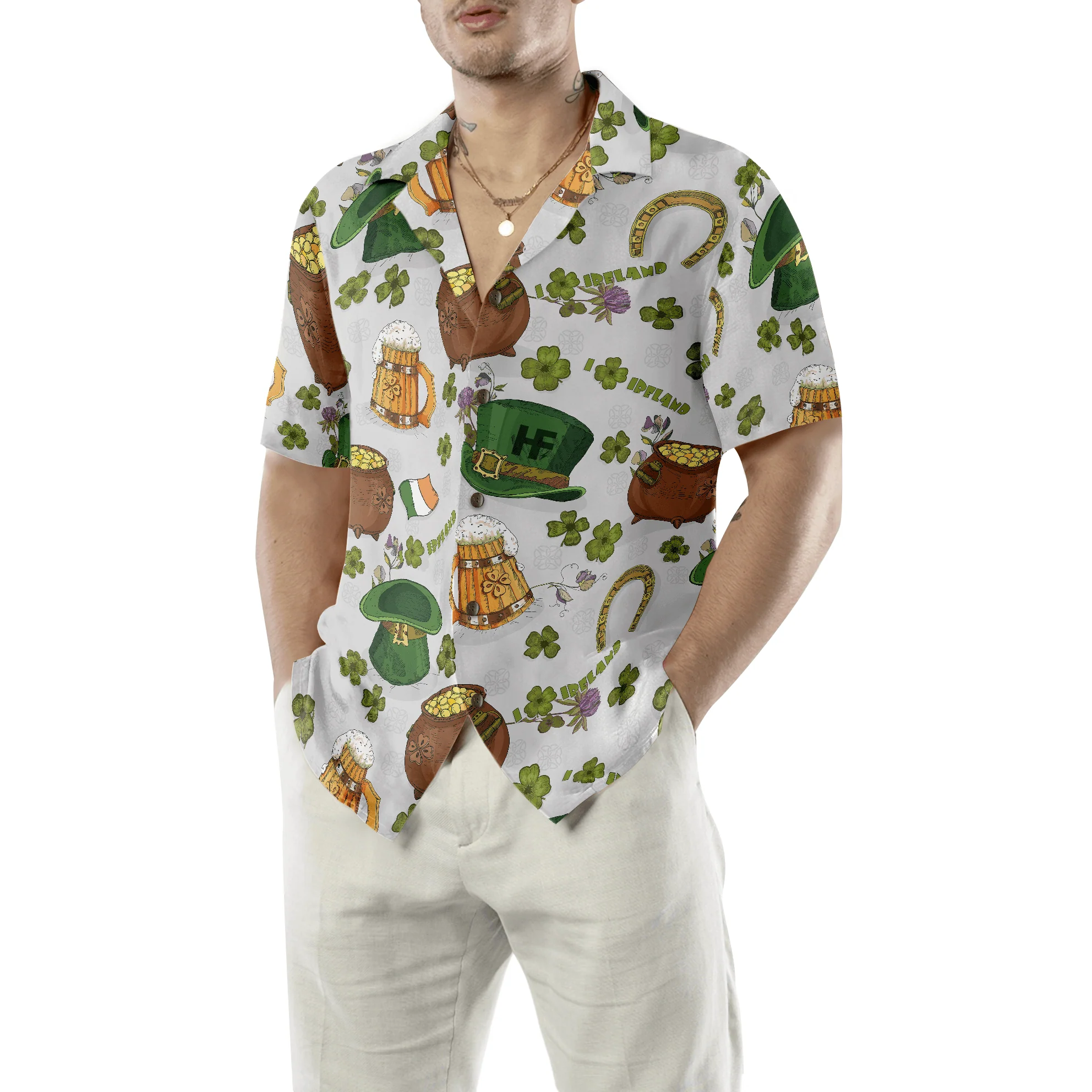 Happy Saint Patrick's Day Ireland Proud Pattern Hawaiian Shirt, Colorful Summer Aloha Shirts For Men Women, Perfect Gift For Husband, Wife, Friend - Image 3