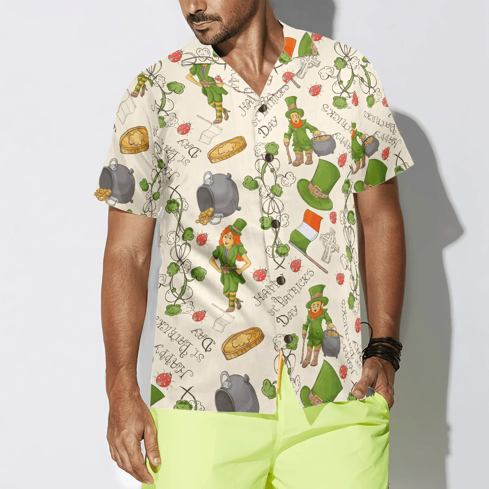 Happy Saint Patrick's Day Ireland Proud Pattern Hawaiian Shirt, Colorful Summer Aloha Shirts For Men Women, Perfect Gift For Husband, Wife, Friend - Image 3