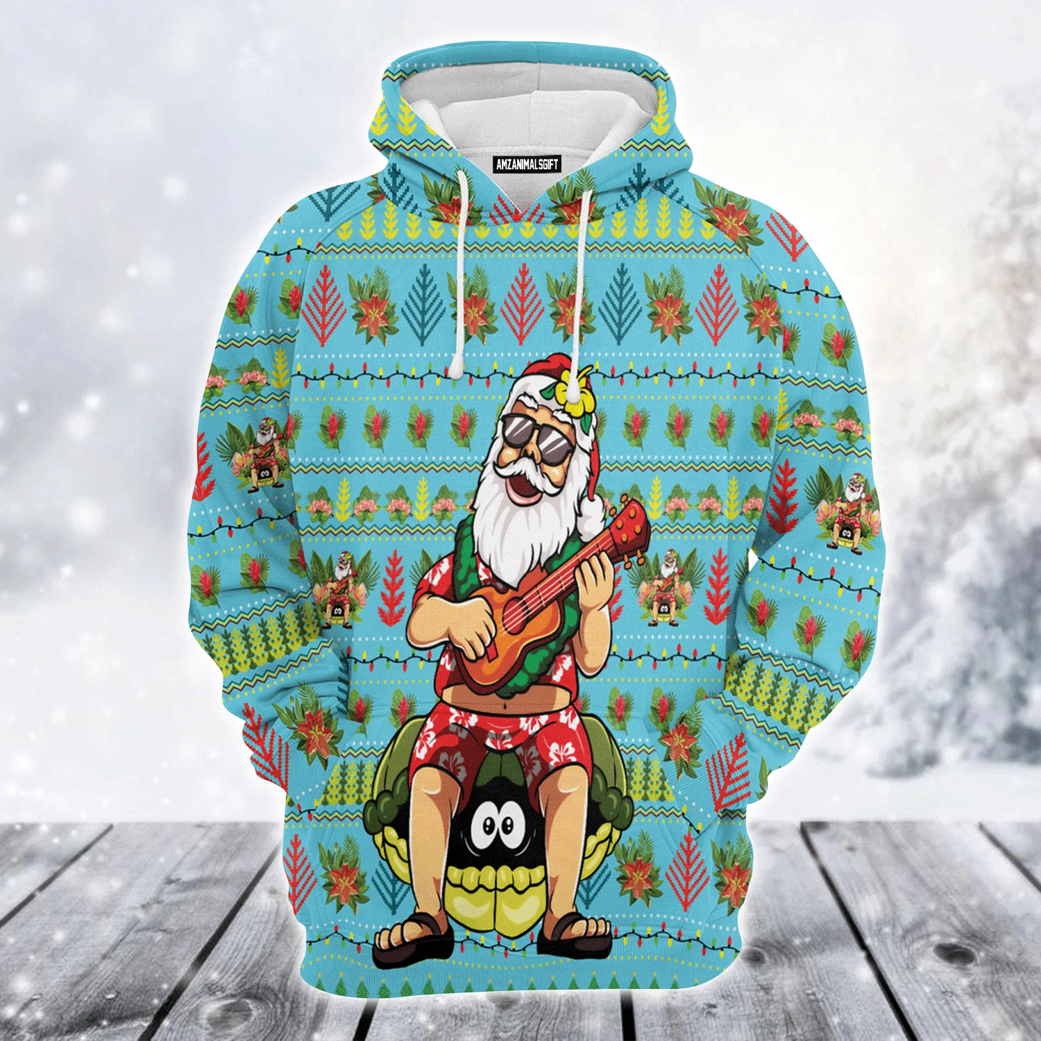 Hawaiian Santa Premium Christmas Hoodie, Hawaiian Santa Christmas Singing Unisex Hoodie For Men & Women - Perfect Gift For Christmas, Family - Image 2