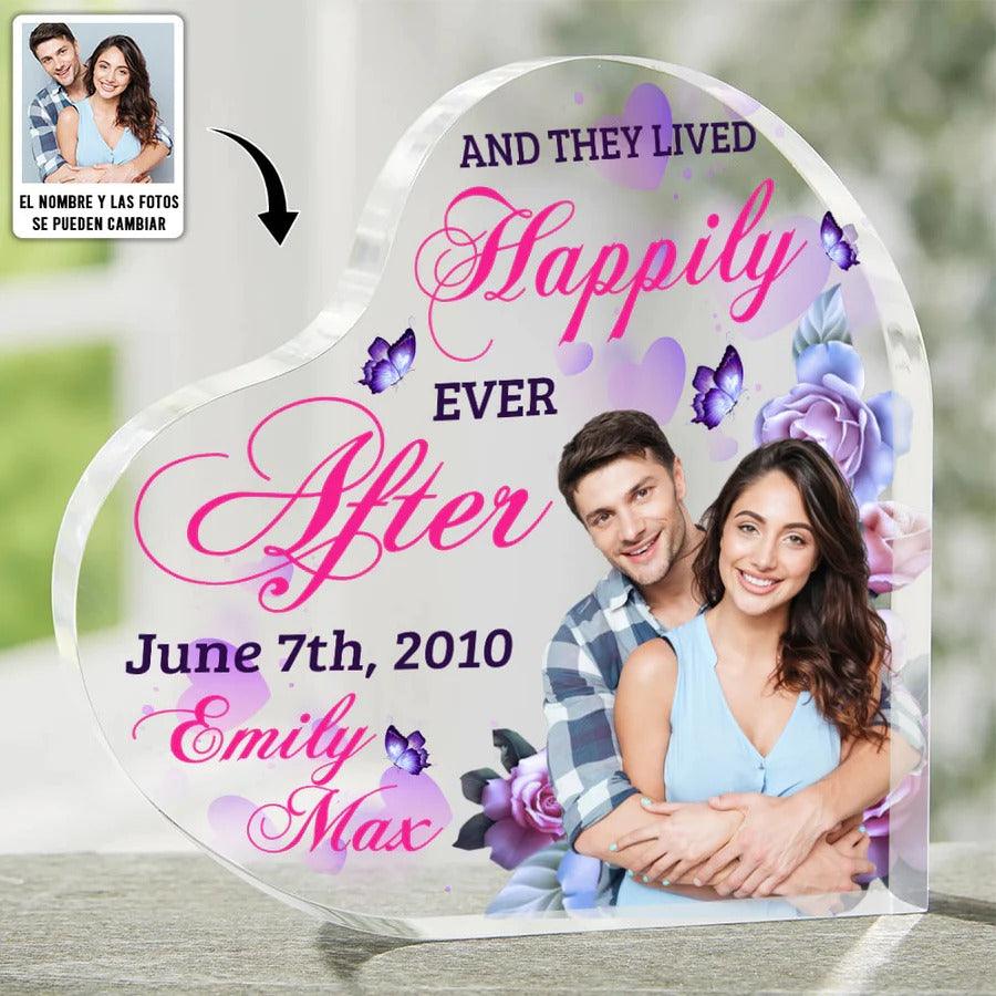 Heart Shaped Acrylic Plaque For Couple - They Lived Happily Ever After Custom Photo Personalized - Perfect Gift For Couple, Valentine