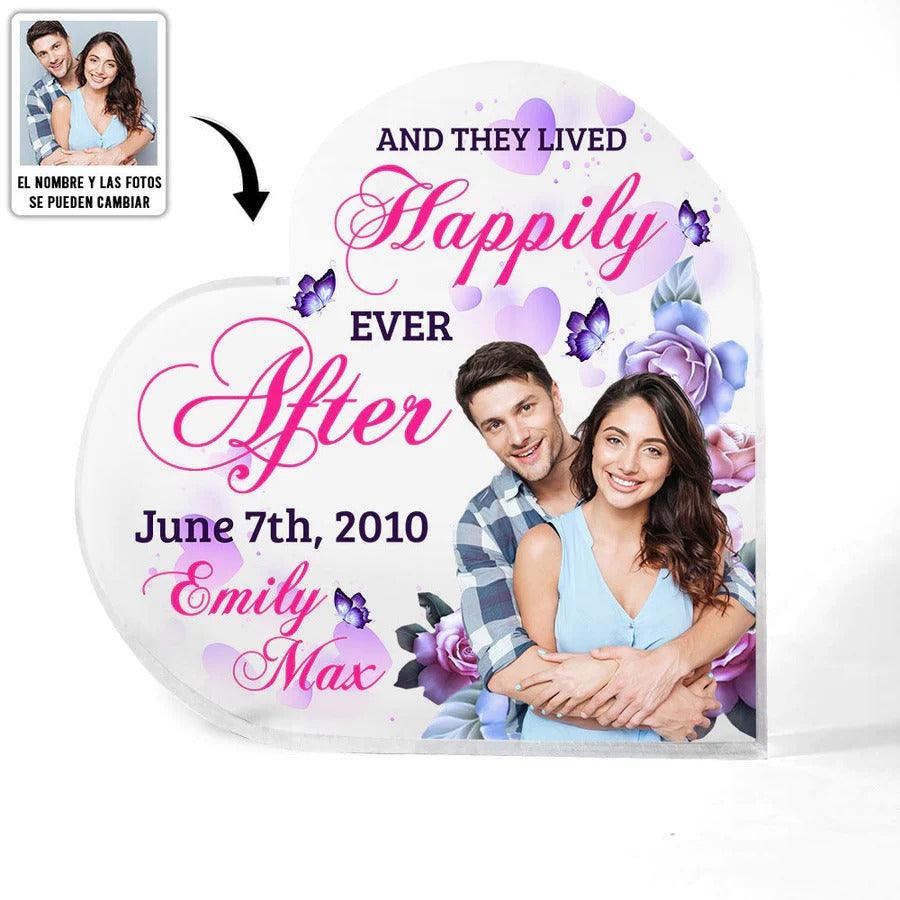 Heart Shaped Acrylic Plaque For Couple - They Lived Happily Ever After Custom Photo Personalized - Perfect Gift For Couple, Valentine - Image 2