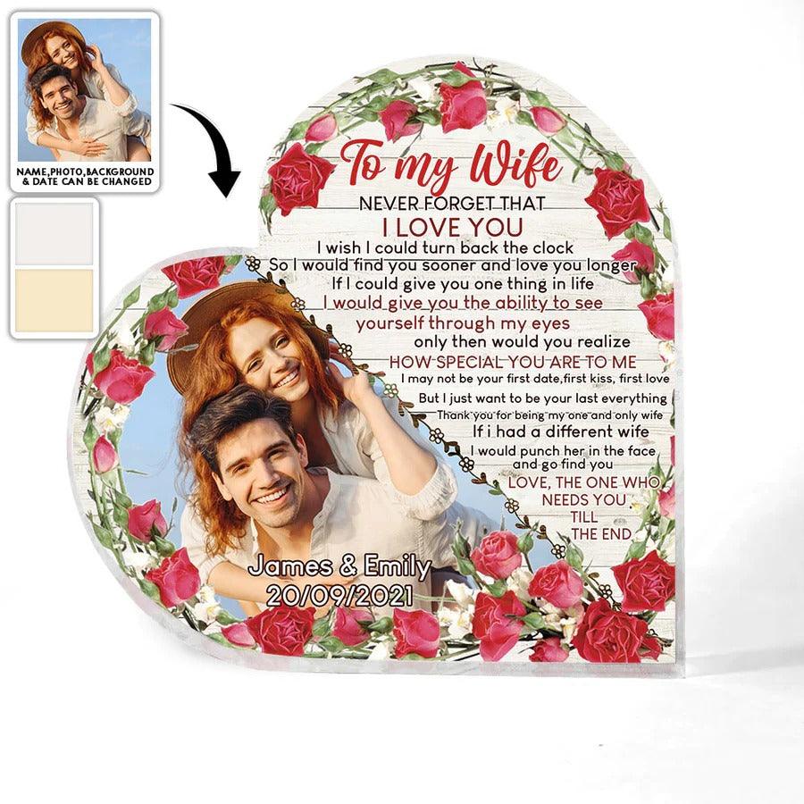 Heart Shaped Acrylic Plaque For Couple - To My Wife Never Forget That I Love You Custom Photo Personalized - Perfect Gift For Couple, Valentine - Image 2