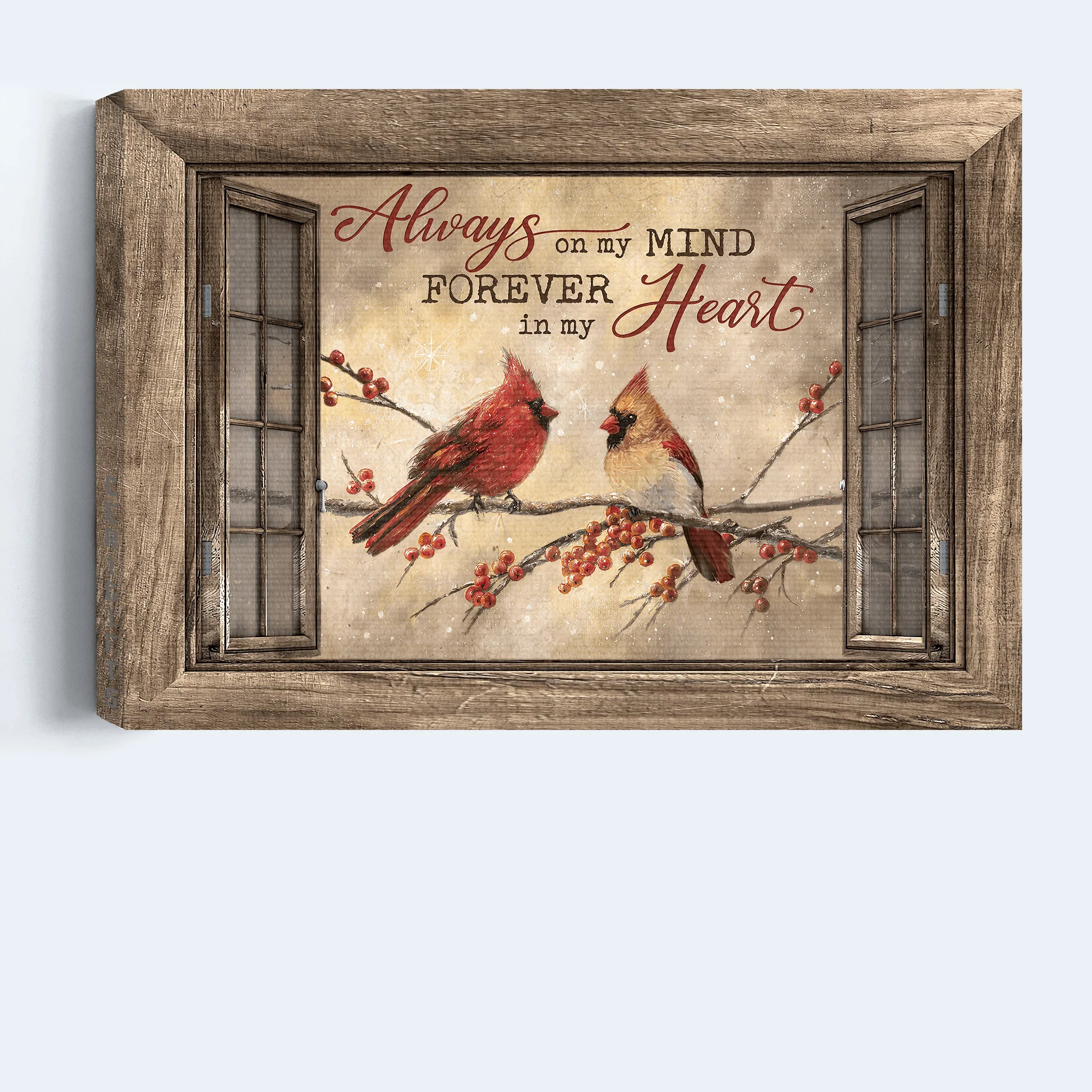 Heaven Landscape Canvas - Winter Painting, Cardinal Couple, Memorial Canvas - Memorial Gift For Member Family - Always On My Mind Forever In My Heart - Image 4