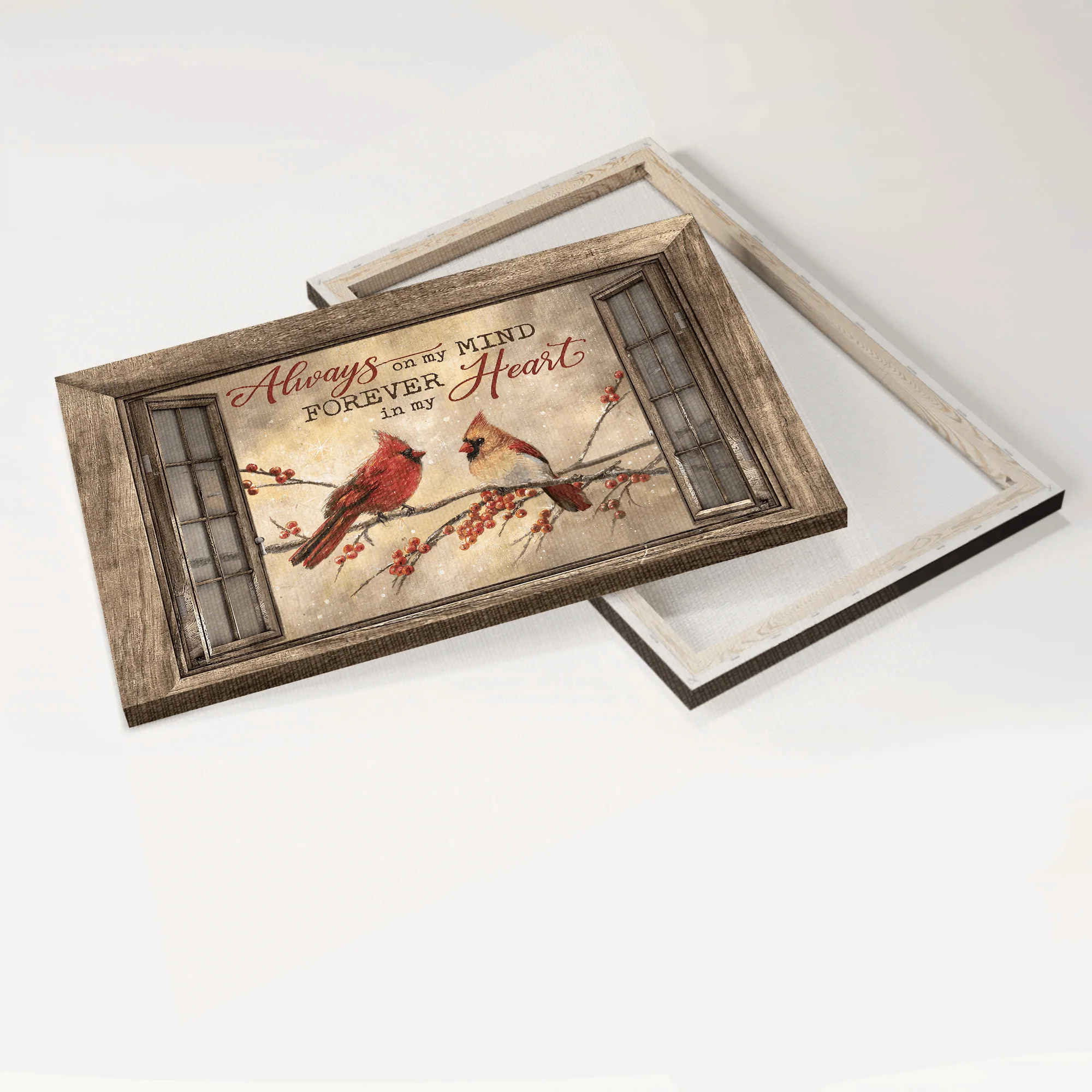 Heaven Landscape Canvas - Winter Painting, Cardinal Couple, Memorial Canvas - Memorial Gift For Member Family - Always On My Mind Forever In My Heart - Image 5