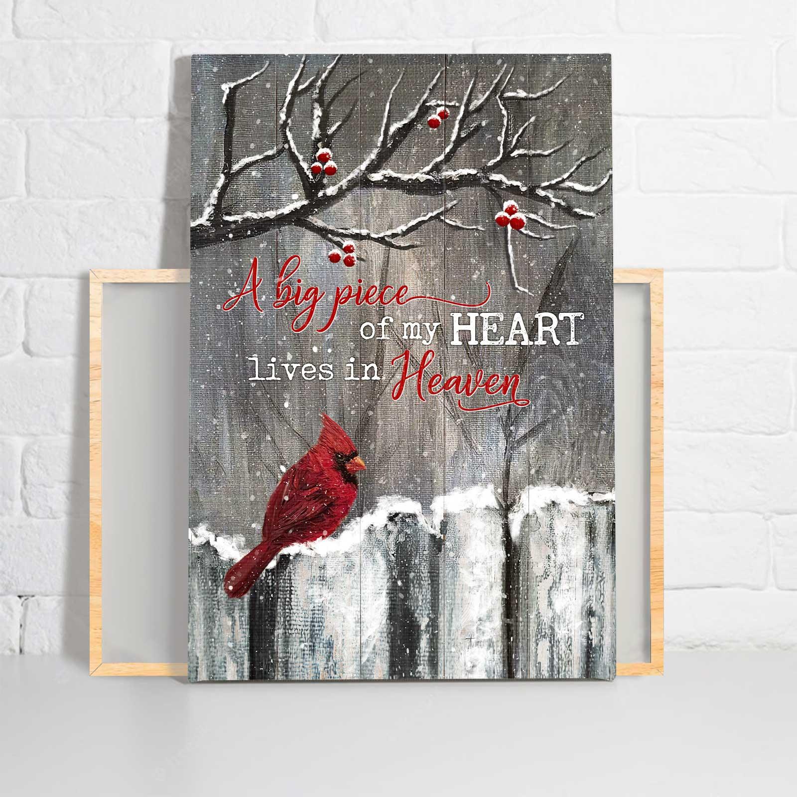 Heaven Portrait Canvas - Winter Garden, Cardinal Painting Memorial Canvas - Memorial Gift  For Member Family - A Big Piece Of My Heart Lives In Heaven - Image 2