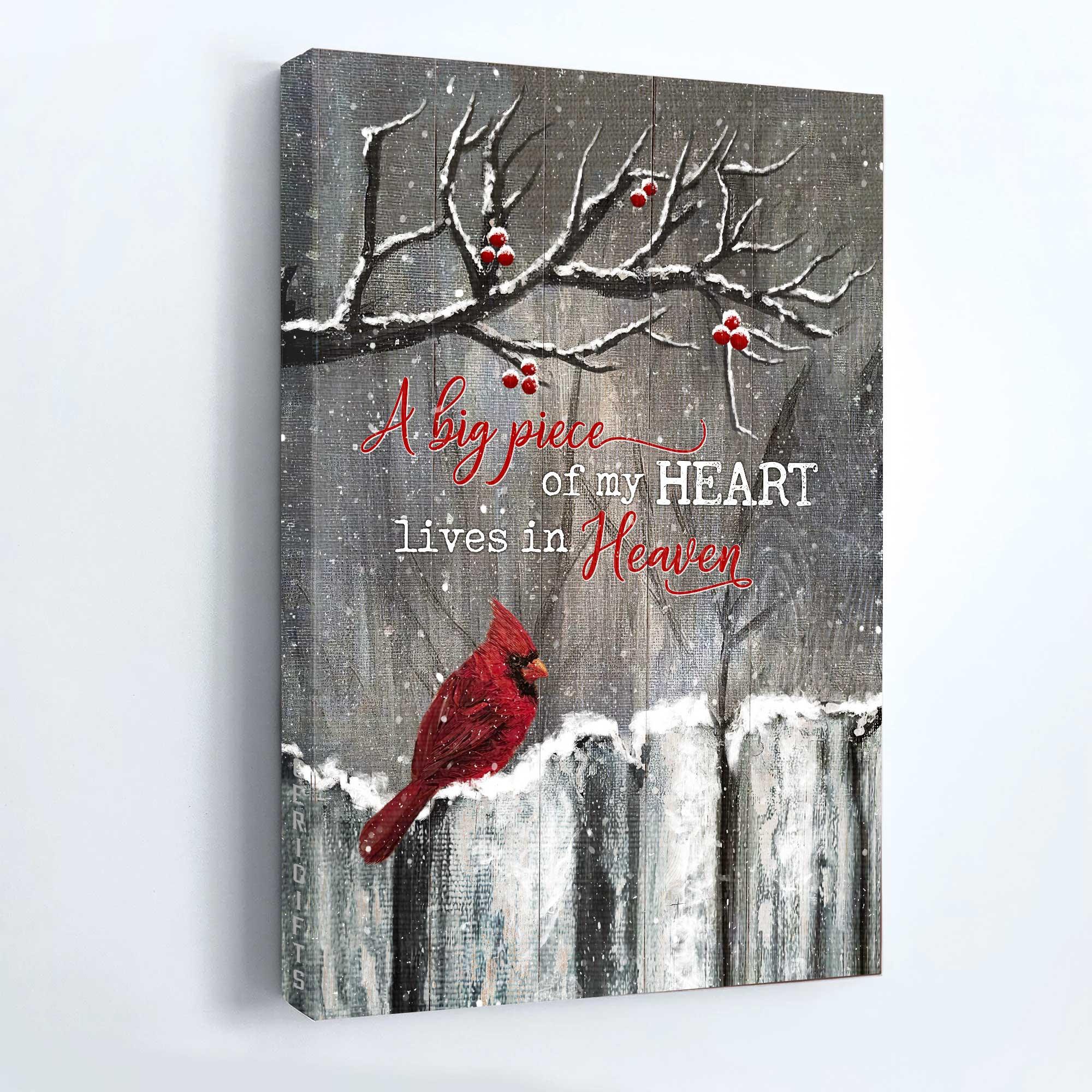Heaven Portrait Canvas - Winter Garden, Cardinal Painting Memorial Canvas - Memorial Gift  For Member Family - A Big Piece Of My Heart Lives In Heaven - Image 4