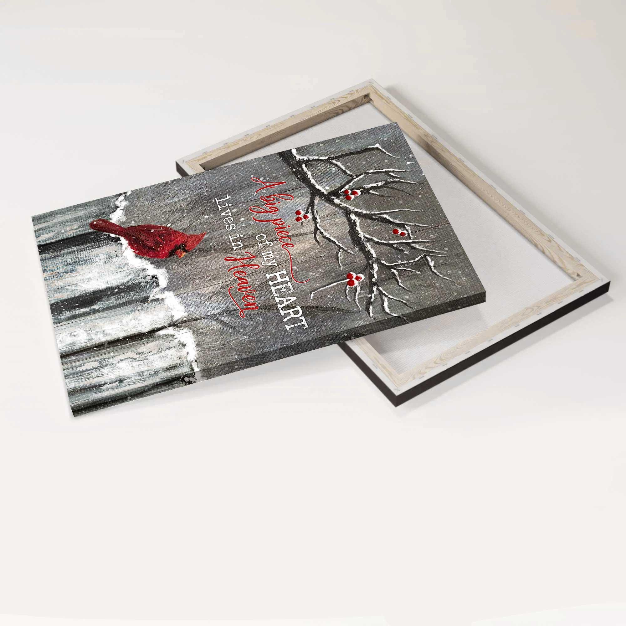 Heaven Portrait Canvas - Winter Garden, Cardinal Painting Memorial Canvas - Memorial Gift  For Member Family - A Big Piece Of My Heart Lives In Heaven - Image 5