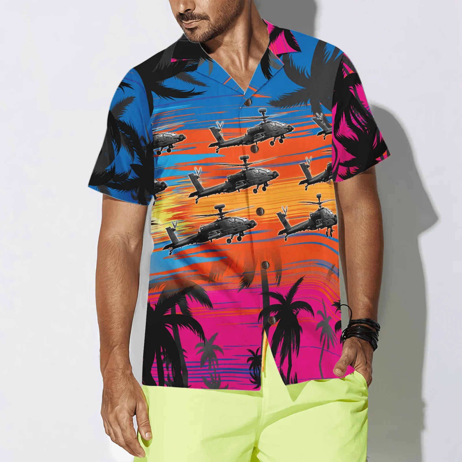 Helicopter Flies Dawn Sky Aloha Hawaiian Shirt For Summer, Colorful Shirt For Men Women, Perfect Gift For Friend, Team, Family, Helicopter Lovers - Image 4
