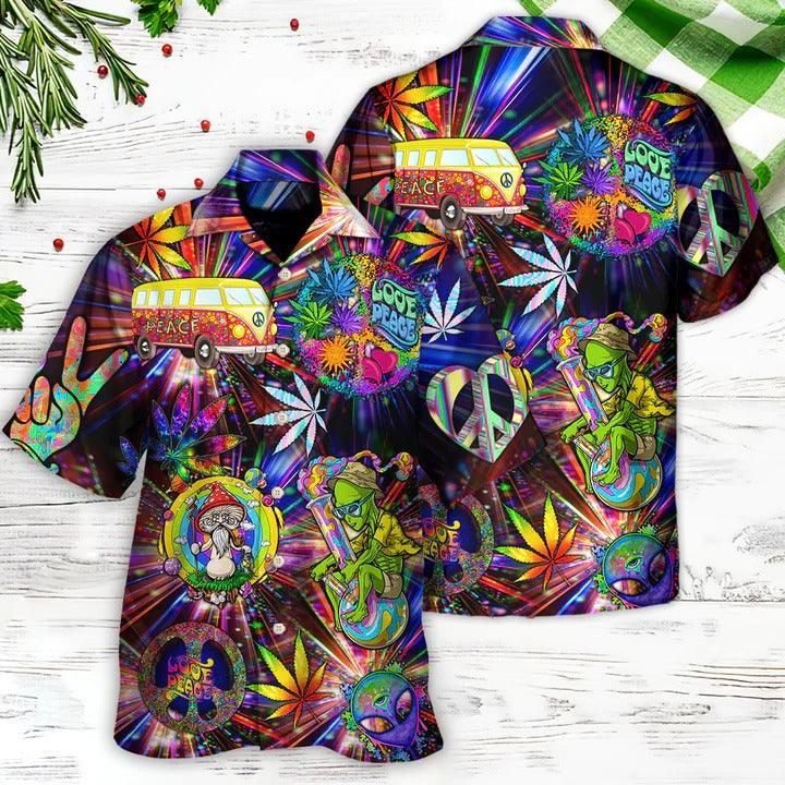 Hippie Aloha Hawaiian Shirt - Hippie Alien Peace The Colorful Of Life Amazing Neon Style Hawaiian Shirt For Summer - Perfect Gift For Friend, Family