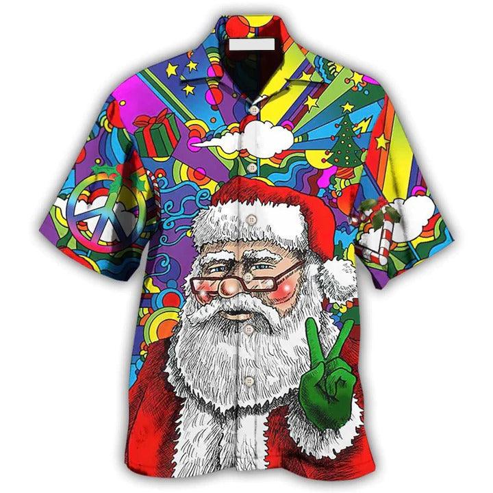 Hippie Aloha Hawaiian Shirt - Hippie Funny Santa Claus Christmas Hawaiian Shirt For Summer - Perfect Gift For Friend, Family - Image 2