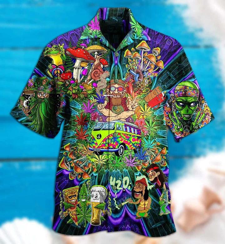 Hippie Aloha Hawaiian Shirt - Hippie Mushroom Alien Bus Everything Funny Style Hawaiian Shirt For Summer - Perfect Gift For Friend, Family - Image 2