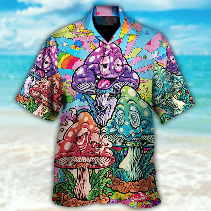 Hippie Aloha Hawaiian Shirt - Hippie Mushroom Colorful Hippie Happy Life Hawaiian Shirt For Summer - Perfect Gift For Friend, Family