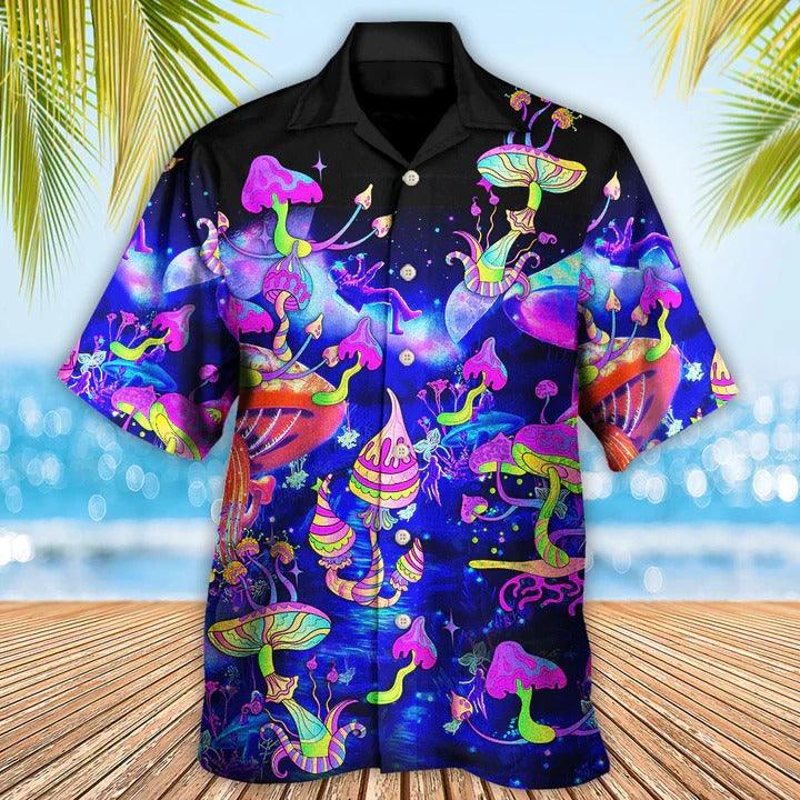 Hippie Aloha Hawaiian Shirt - Hippie Mushroom Galaxy Neon Colorful Art Hawaiian Shirt For Summer - Perfect Gift For Friend, Family