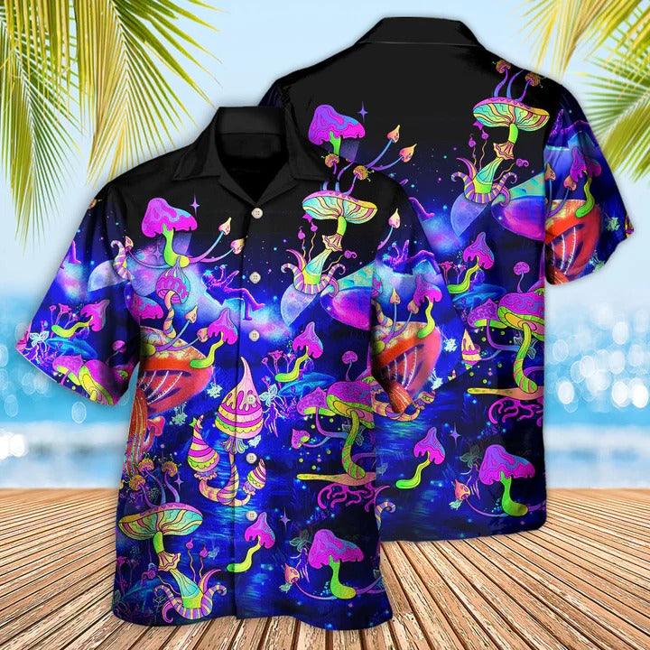 Hippie Aloha Hawaiian Shirt - Hippie Mushroom Galaxy Neon Colorful Art Hawaiian Shirt For Summer - Perfect Gift For Friend, Family - Image 2