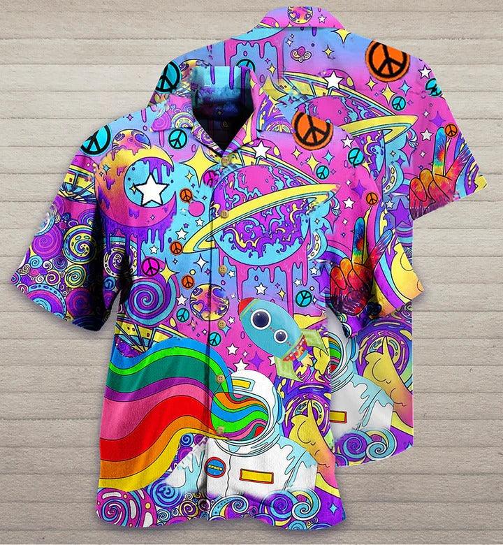 Hippie Aloha Hawaiian Shirt - Hippie Planet Peace The Colorful Of Life Hawaiian Shirt For Summer - Perfect Gift For Friend, Family