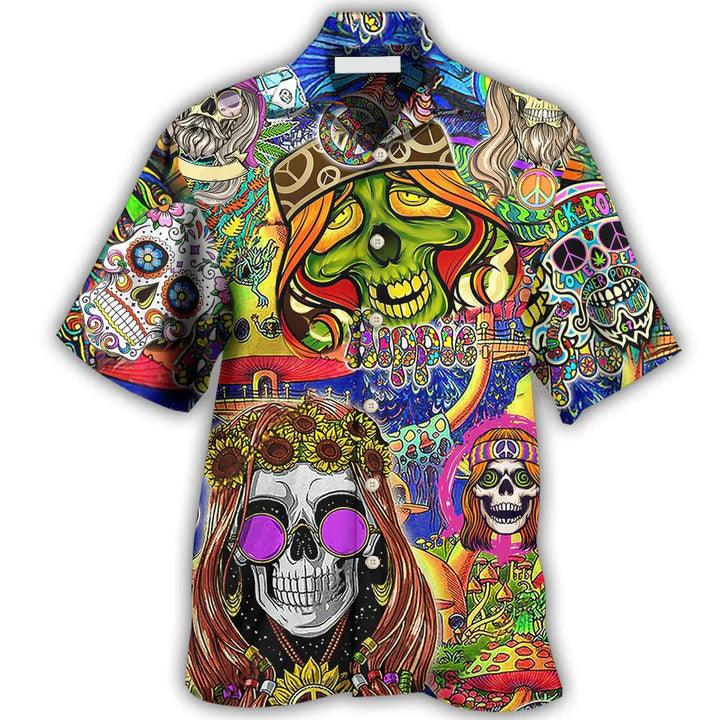 Hippie Aloha Hawaiian Shirt - Hippie Skull Rock And Roll Hawaiian Shirt For Summer - Perfect Gift For Friend, Family - Image 2