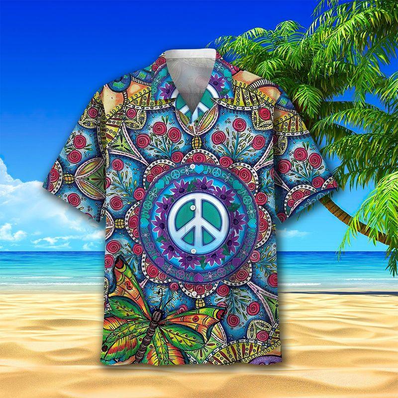 Hippie Aloha Hawaiian Shirts For Summer, Peace Mandala Style Hawaiian Set For Men Women, Best Gift For Friend, Hippie Lovers, Holiday - Image 2