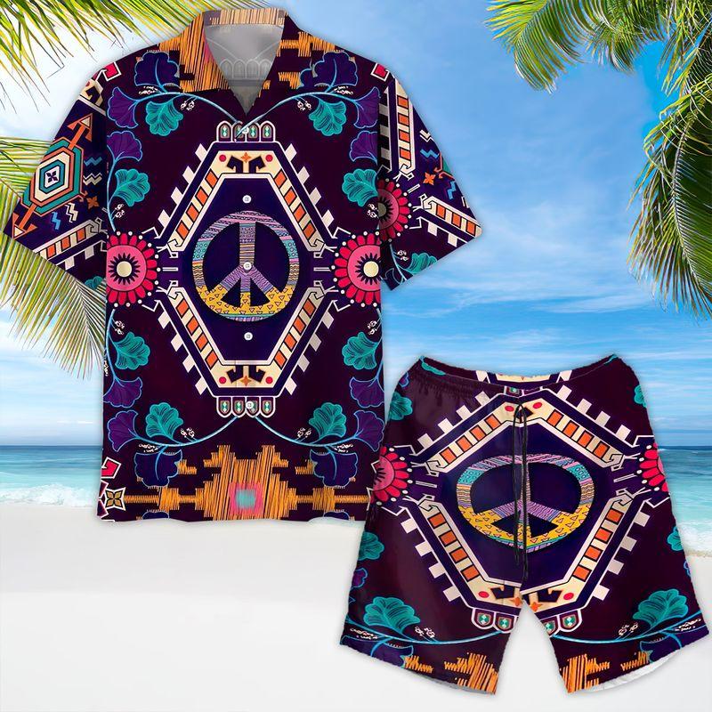 Hippie Aloha Hawaiian Shirts For Summer, Peace Sign Hippie Peace Style Hawaiian Set For Men Women, Best Gift For Friend, Hippie Lovers, Vacation