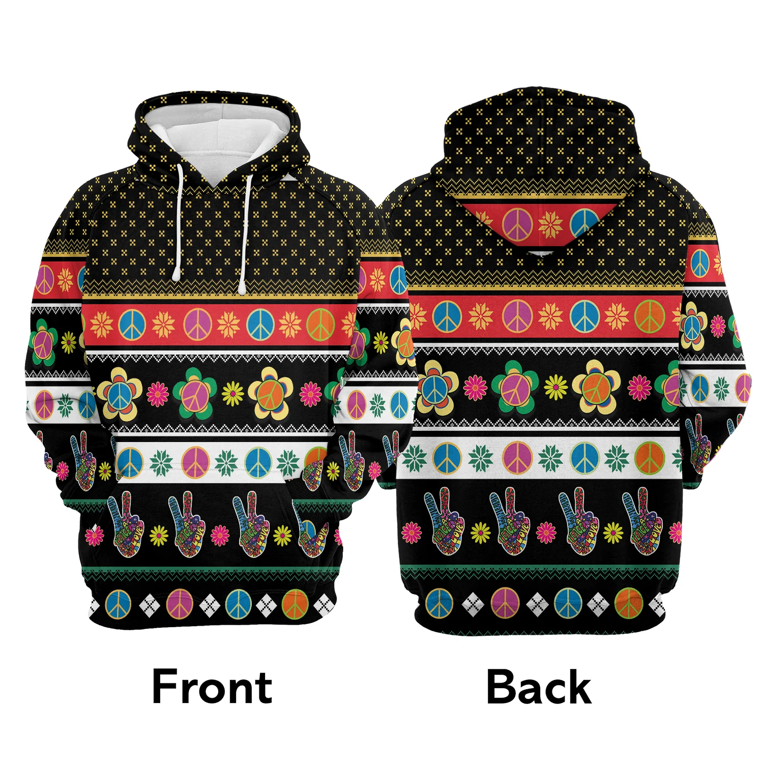 Hippie Peace Sign Christmas Pullover Premium Hoodie, Perfect Outfit For Men And Women On Christmas New Year Autumn Winter - Image 2