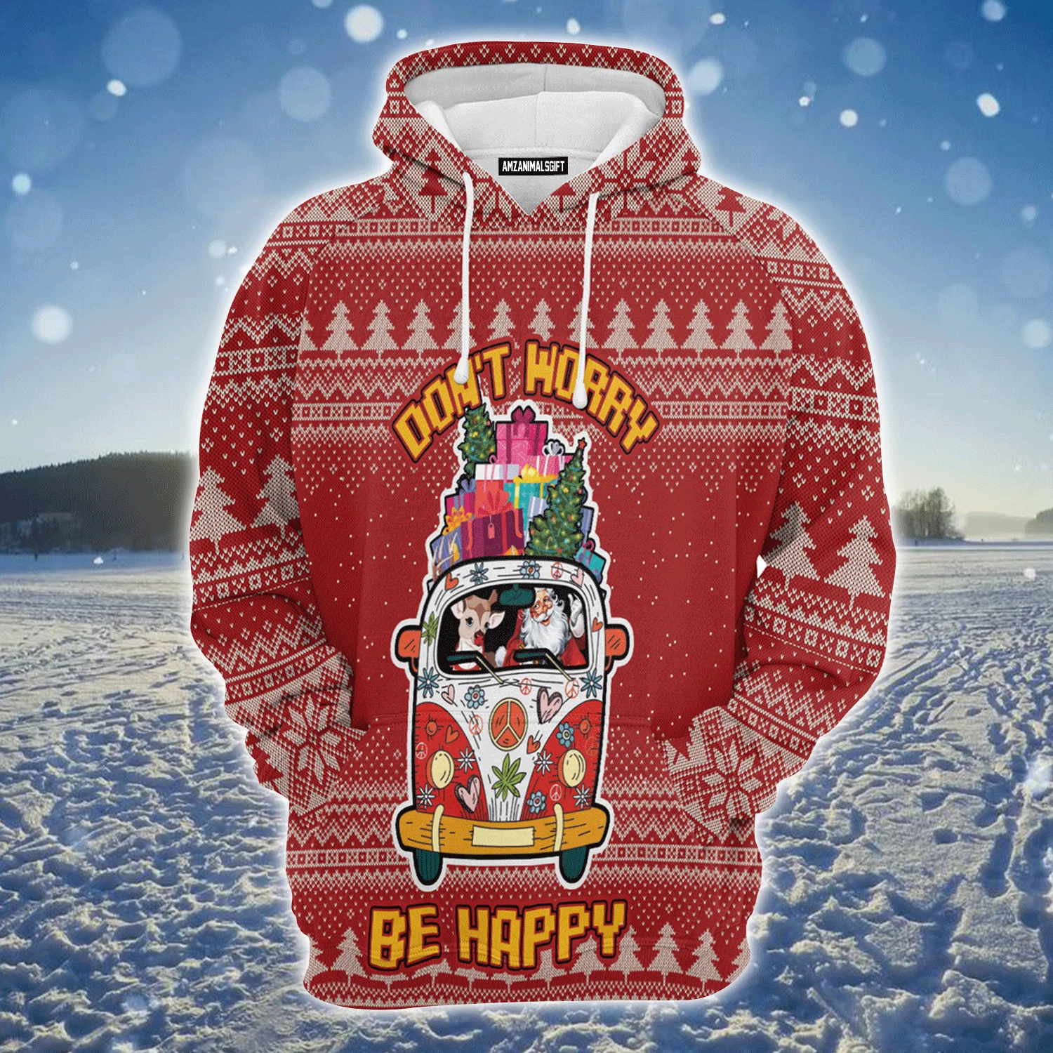 Hippie Style Premium Christmas Hoodie, Don't Worry Be Happy Unisex Hoodie For Men & Women - Perfect Gift For Christmas, Friends, Family