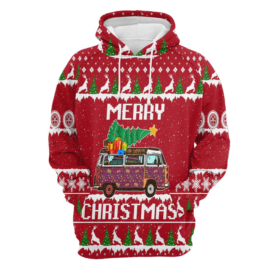 Hippie Style Xmas Premium Christmas Hoodie, Hippie Car Merry Christmas Unisex Hoodie For Men & Women - Perfect Gift For Christmas, Hippie Style Lovers - Image 4