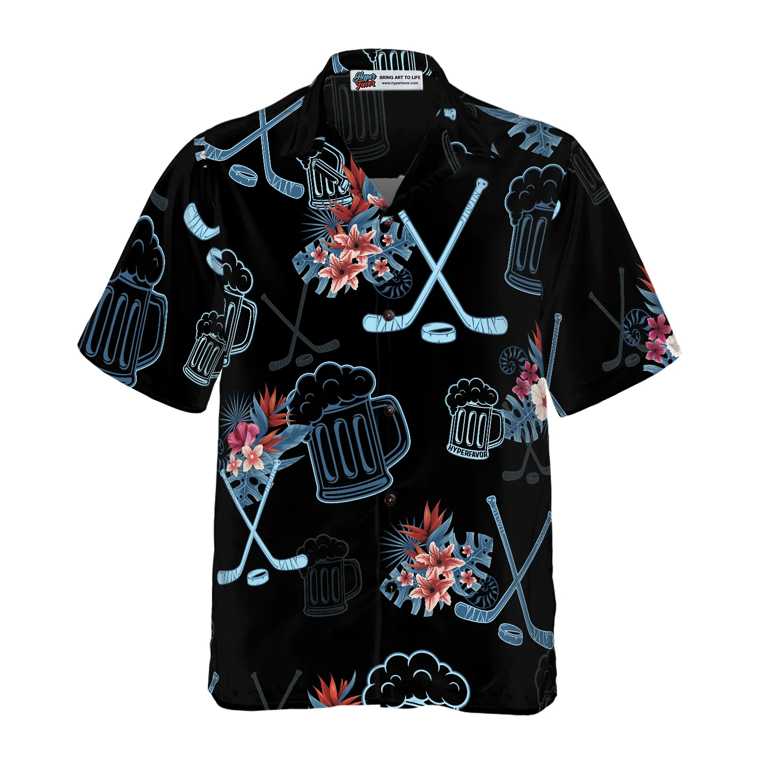 Hockey & Beer Tropical Black Background Aloha Hawaiian Shirt For Summer, Colorful Shirt For Men Women, Perfect Gift For Friend, Team, Family - Image 3