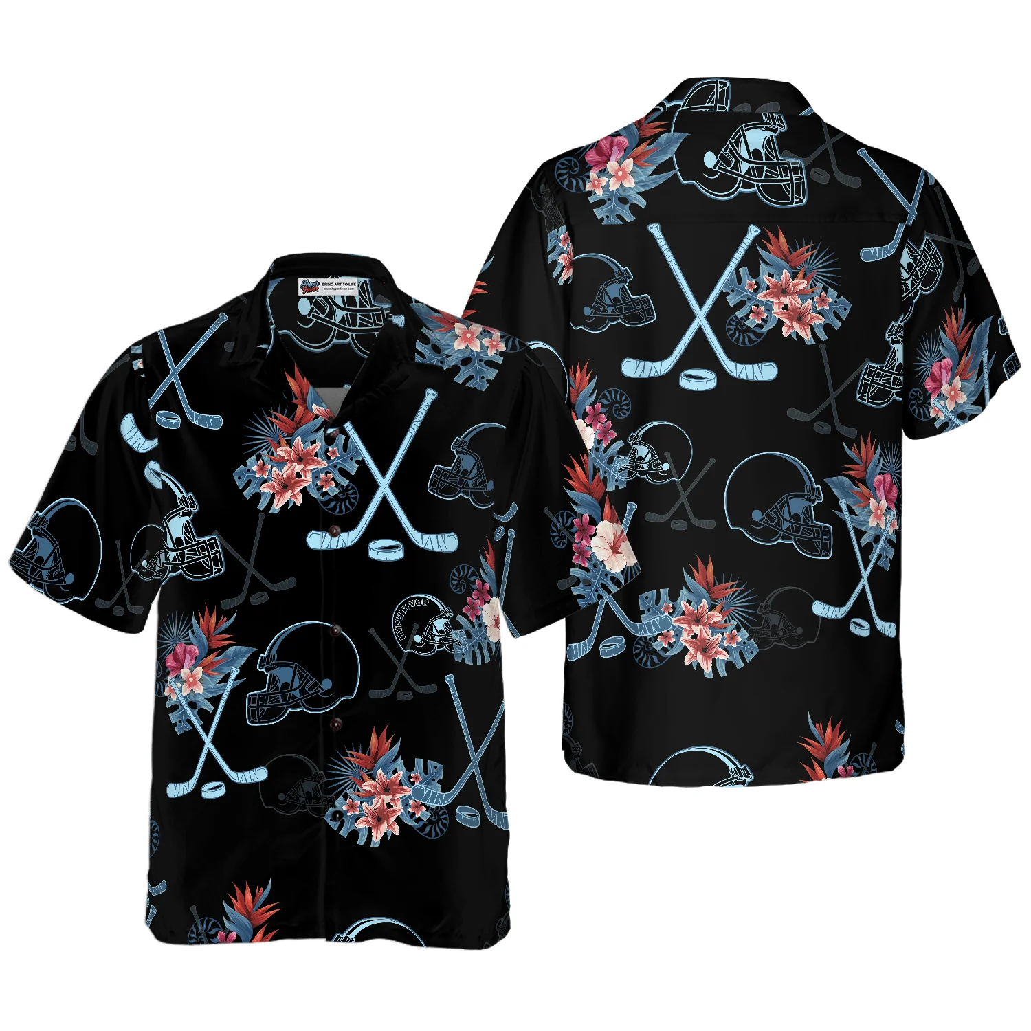 Hockey Helmet Tropical Pattern Aloha Hawaiian Shirt For Summer, Colorful Shirt For Men Women, Perfect Gift For Friend, Team, Family, Hockey Lovers