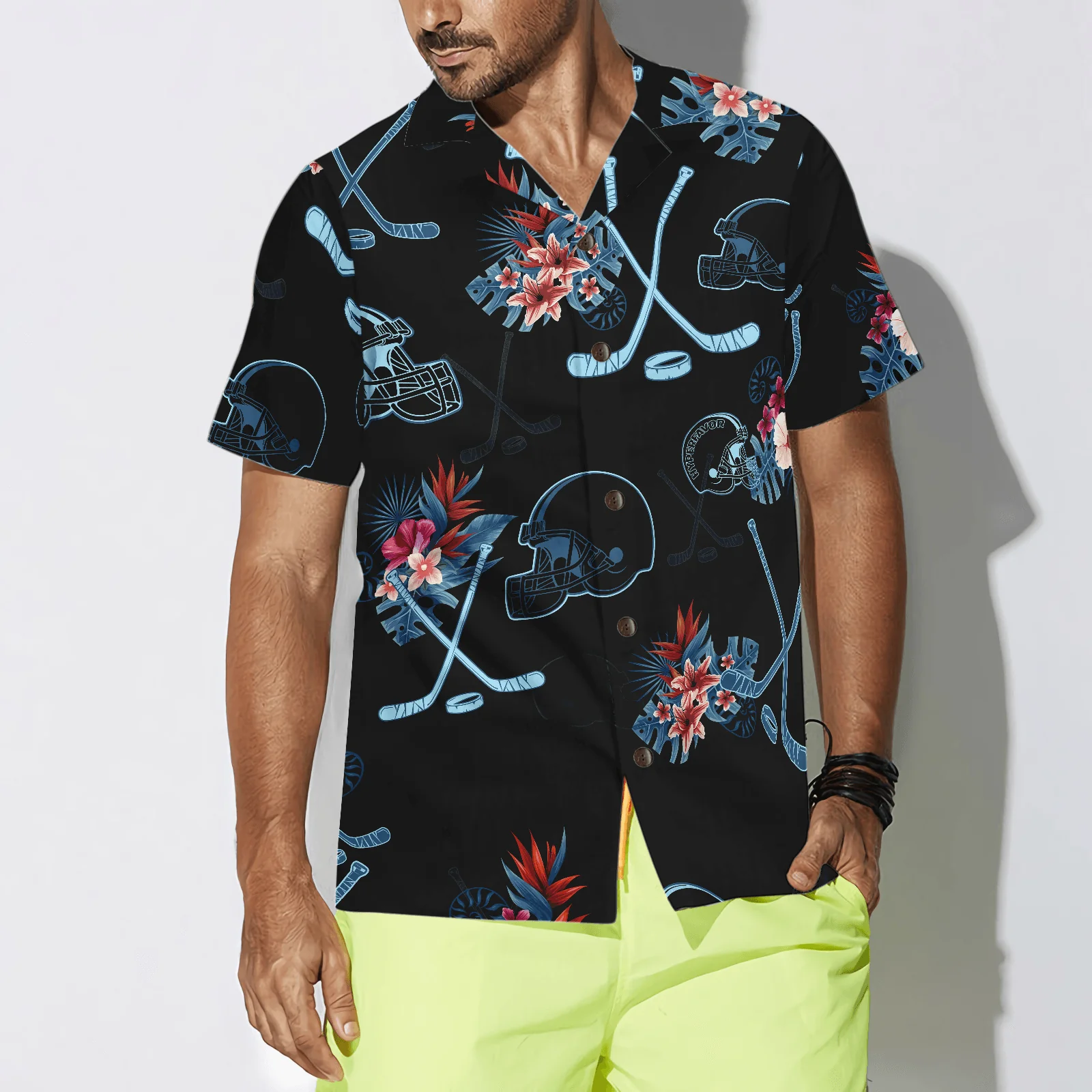 Hockey Helmet Tropical Pattern Aloha Hawaiian Shirt For Summer, Colorful Shirt For Men Women, Perfect Gift For Friend, Team, Family, Hockey Lovers - Image 4
