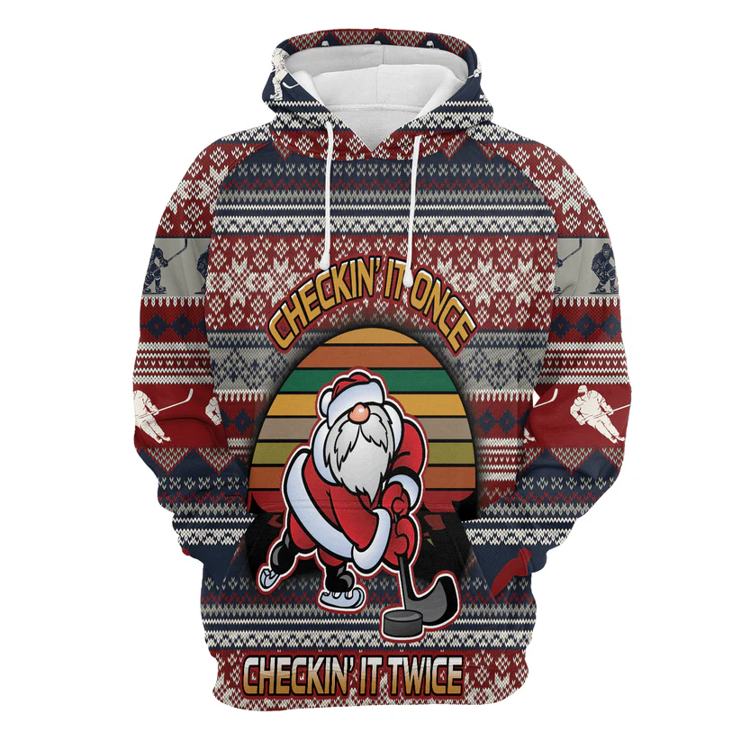 Hockey Premium Christmas Hoodie, Hockey Checking It Once Christmas Unisex Hoodie For Men & Women - Perfect Gift For Christmas, Hockey Lovers - Image 3